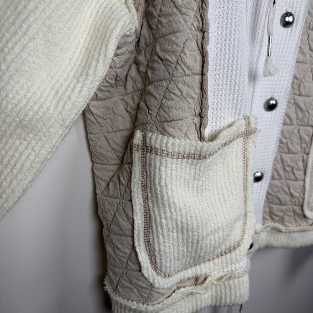 Pol Quilted Hooded Lightweight Cuddle Up Quilted Mixed Media Cream Jacket Large - Picture 6 of 12